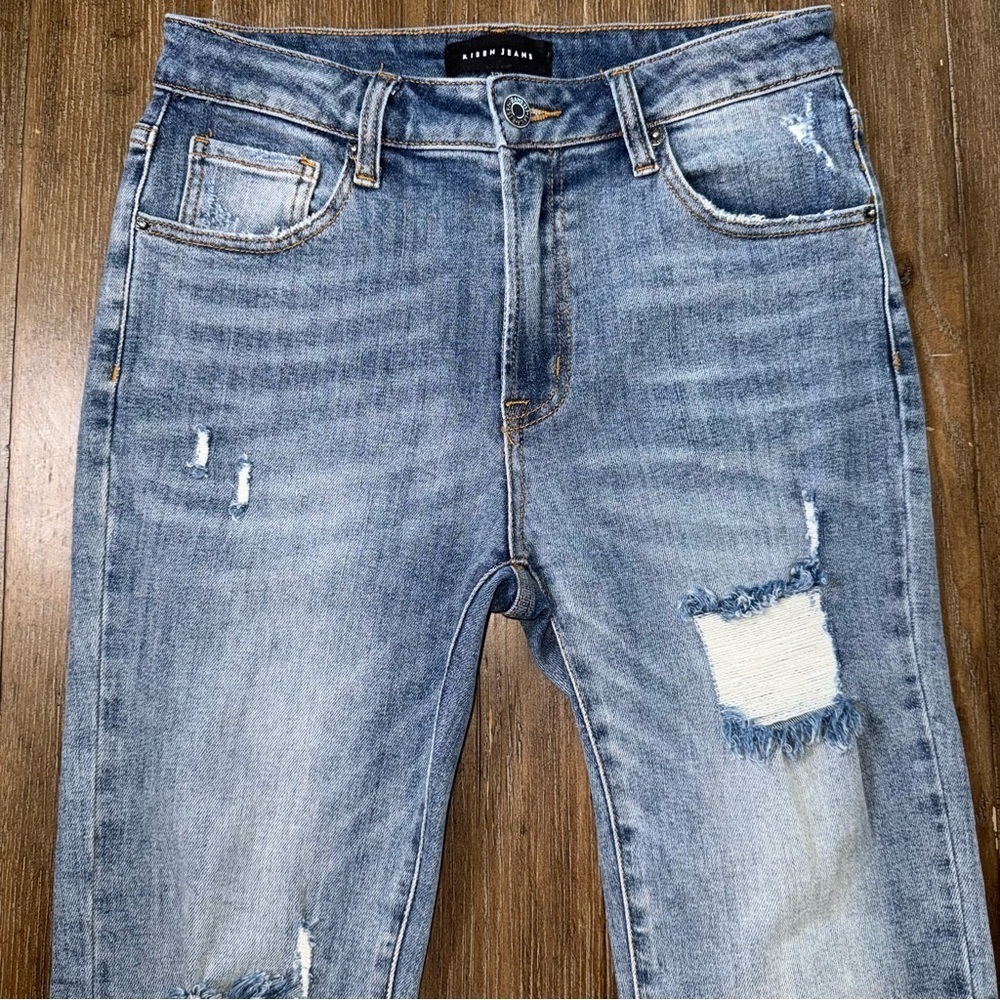 Risen High Rise Flare Jeans Frayed Hem Blue - Picture 8 of 11